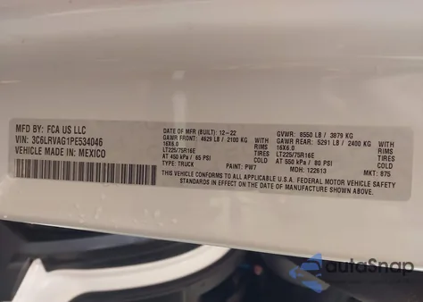 2023 Ram Promaster 1500 Low Roof 136 Wb z USA, uszkodzony, nr VIN 3C6LRVAG1PE534046